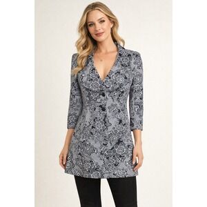 Whimsigoth Floral Tunic Blazer Black White Gothic Romantic Jacket Size 14